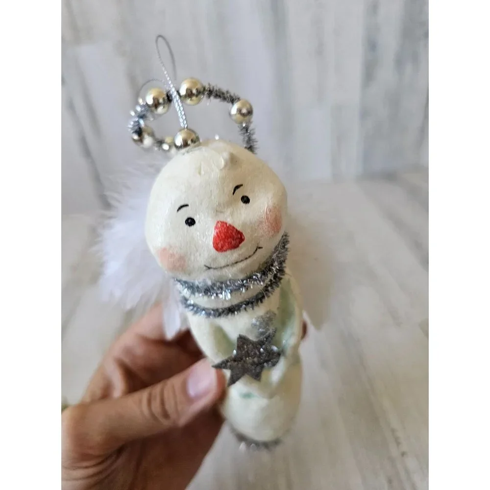 Bethany Lowe? Snowman Angel Cherub ornament glitter star Xmas tinsel feather tre - Picture 7 of 10